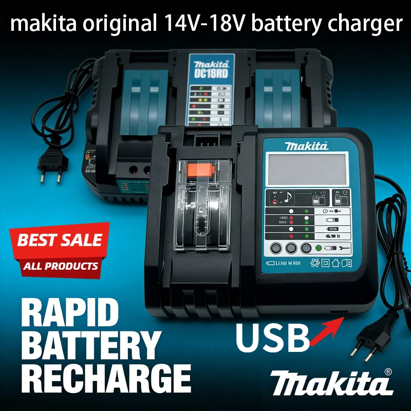 

New Makita DC18RC 14.4V-18V Battery Charger with USB Charging Port & LED, Compatible for BL1860 BL1850 BL1030 BL1860B Li-ion