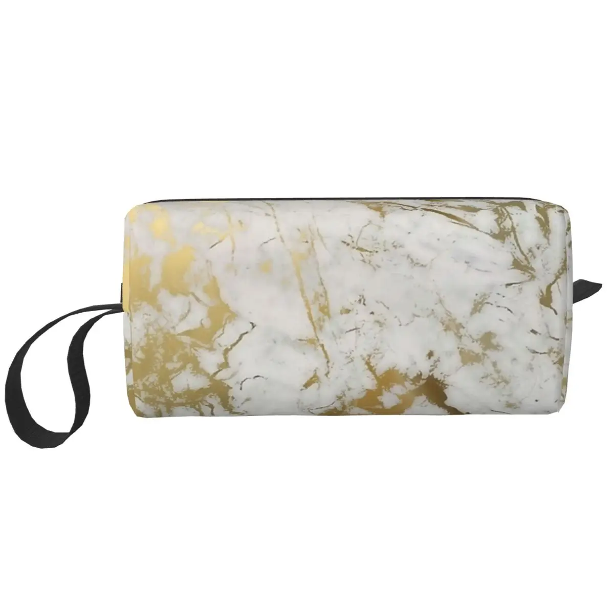 Gold Marble On White Makeup Bag Cosmetic Organizer Storage Dopp Kit Toiletry Cosmetic Bag for Women Beauty Travel Pencil Case