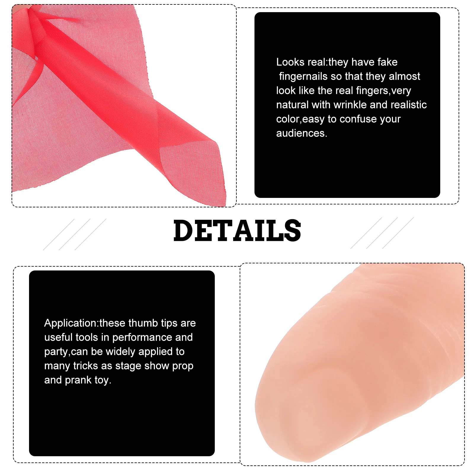 

Silk Scarf Props Trick Prank Toys Thumb Tip Child Fake Thumb Tips Plastic Realistic Appearing Stage Party