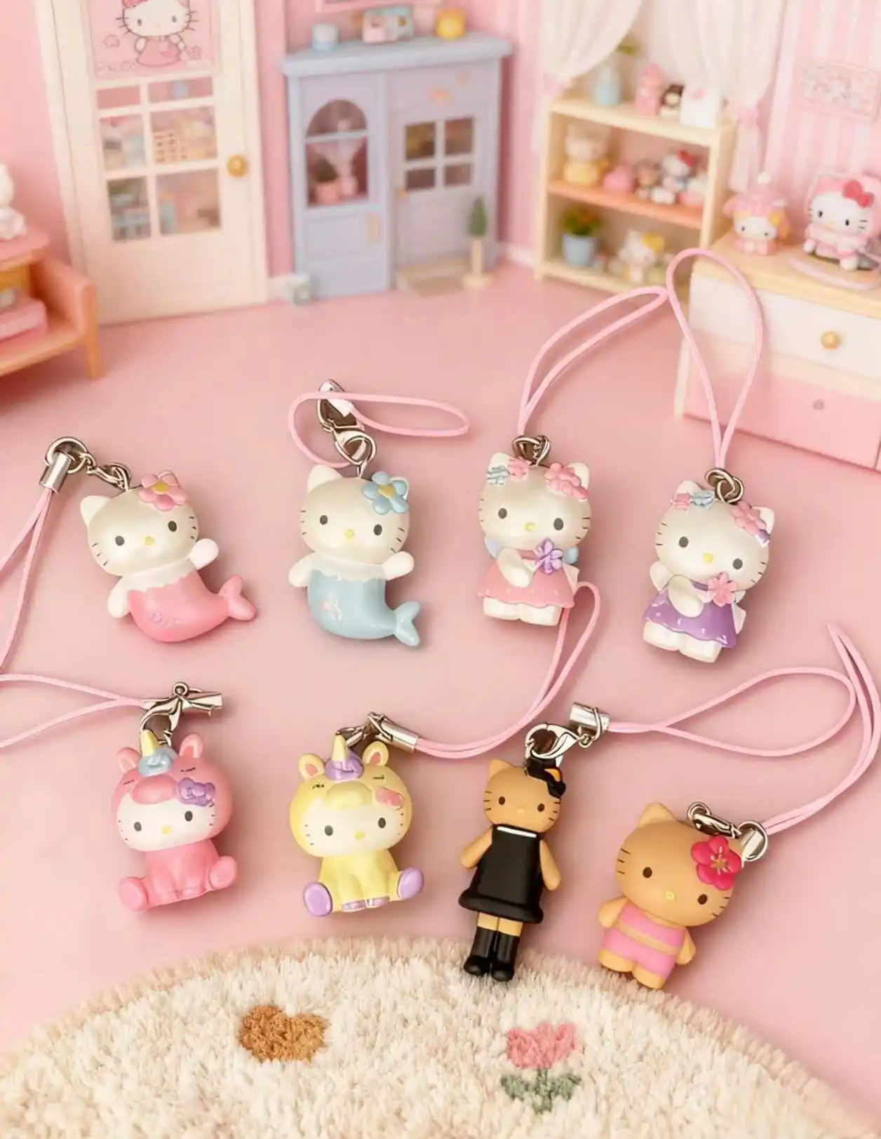 

In-Stock Mermaid Phone Chain Decorations Kt Cat Fantasy Series Black Leather Long Leg Pendant Keychain Mini Doll Birthday Gift