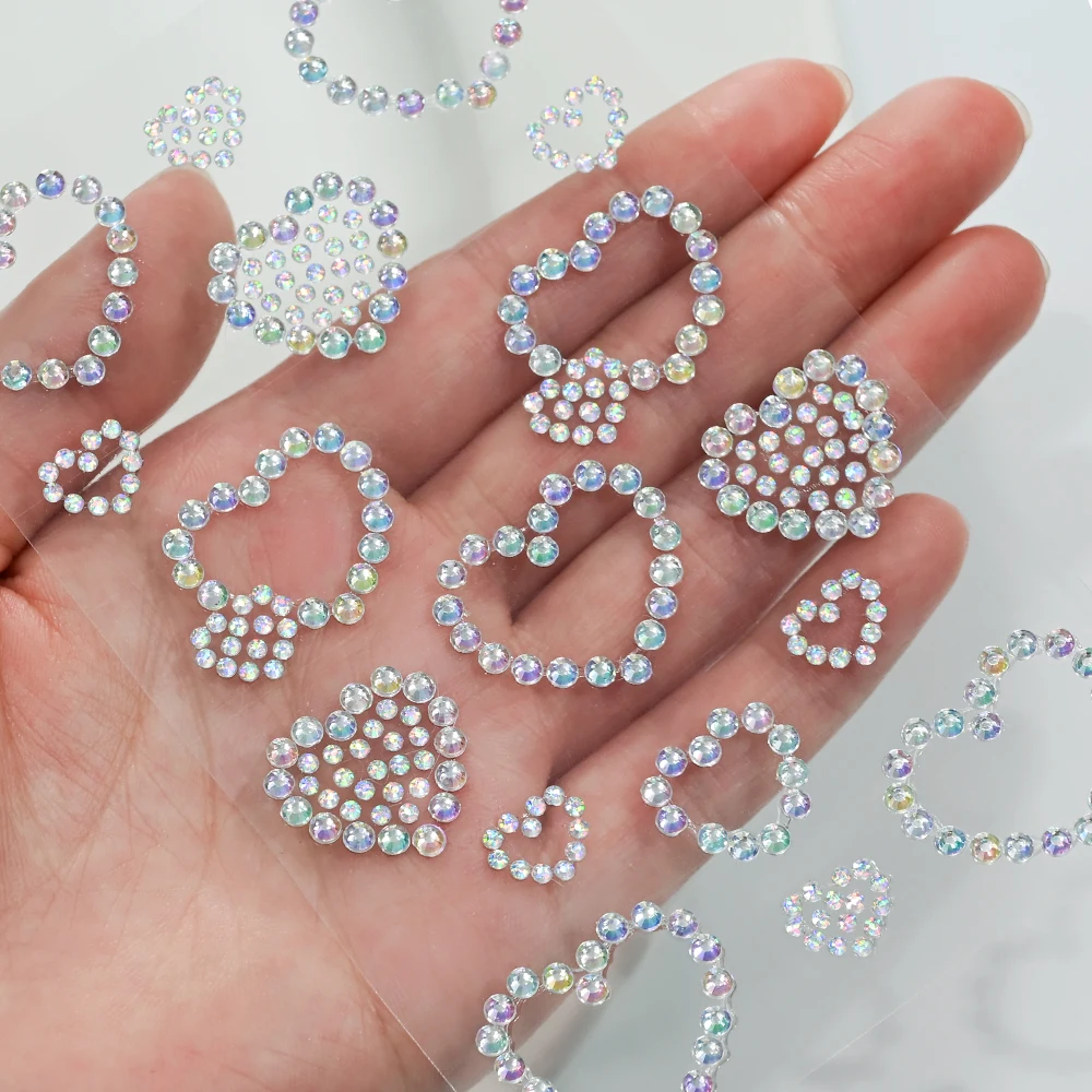 1sheet Aurora Dazzling Heart Face Gem Stickers Mixed Sizes Love Red Blue Clear Face Rhinestone Stickers Sparkling Face Decoratio