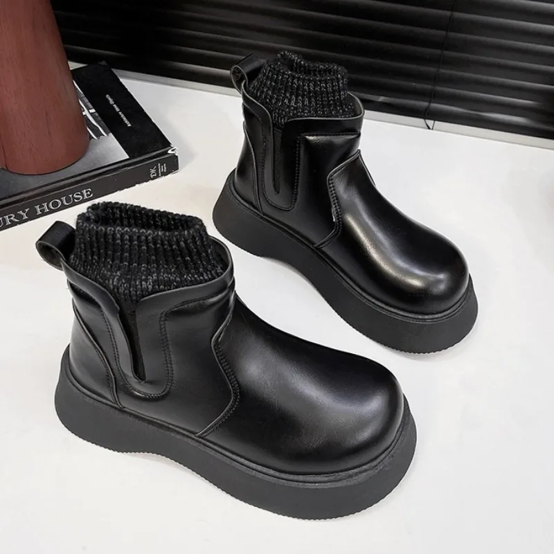 

Flats Women's Platform Short Boots Fashion Casual Sneaker 2025 Winter Weave Shoes Cozy New Trends Walking Ankle Boots De Mujer