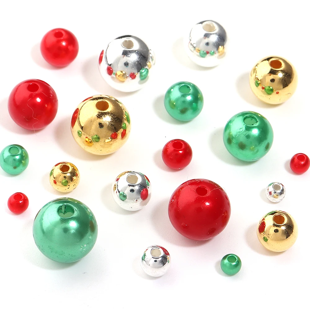 50-1000pcs 4 6 8 10 12mm Christmas ABS Beads for Jewelry Making Green Red Color Loose Spacer Beads DIY Bracelet Neckace Wholesal