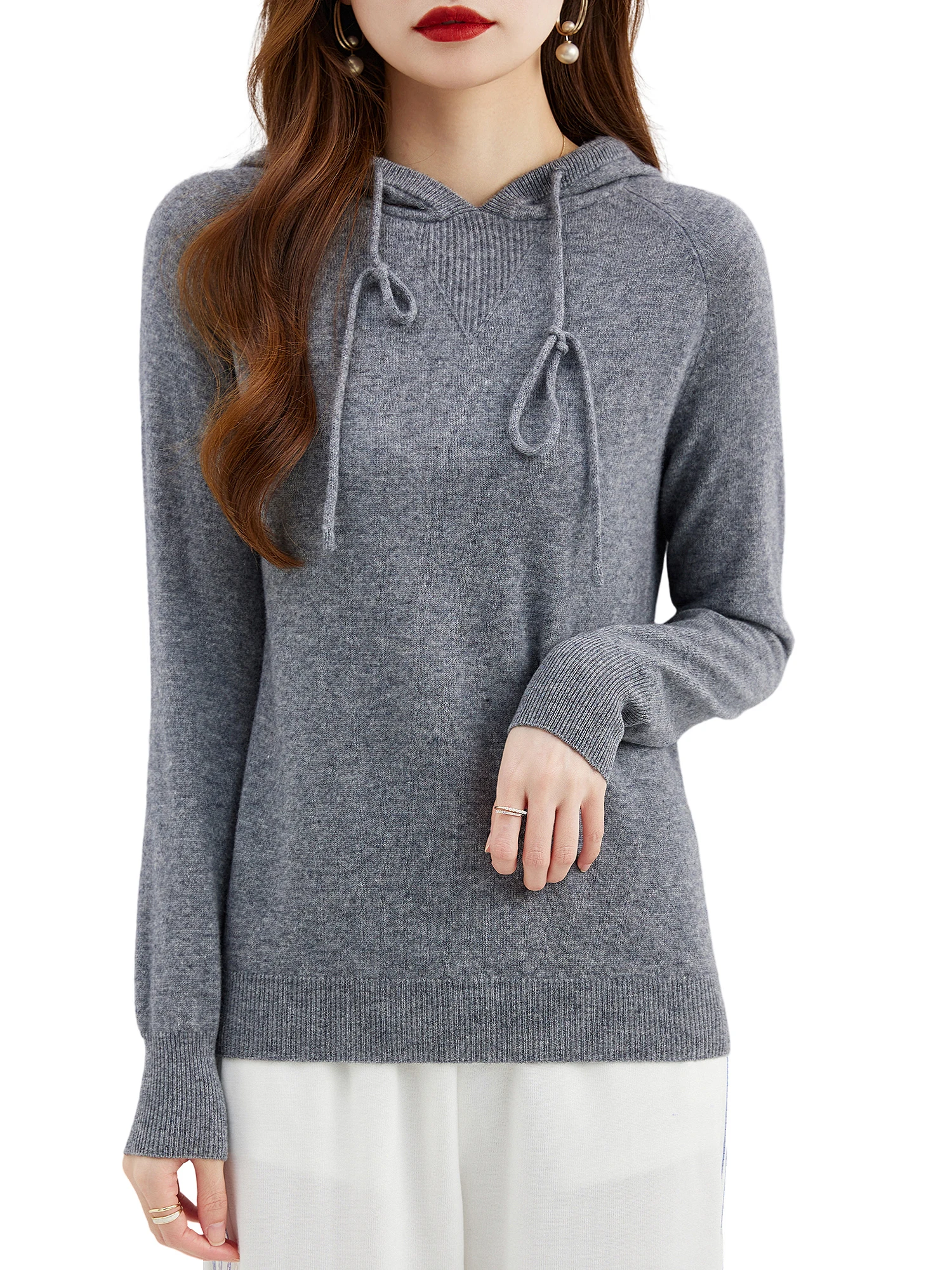Suéter de manga comprida feminino 100% lã merino, moletom com capuz, tops quentes, pulôver de malha, roupa feminina, outono, inverno, 2023