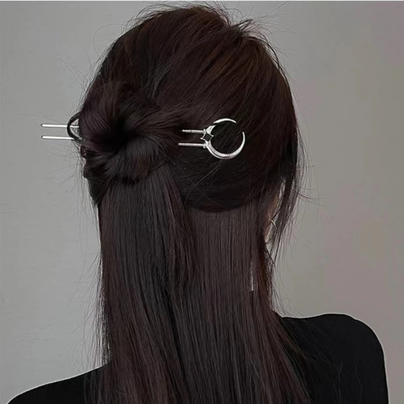 Vintage Crescent Moon Hair Sticks for Women Simple Chinese U-Shape Hairpins Disk Hairsticks Headdress Fashion Hair Accessories