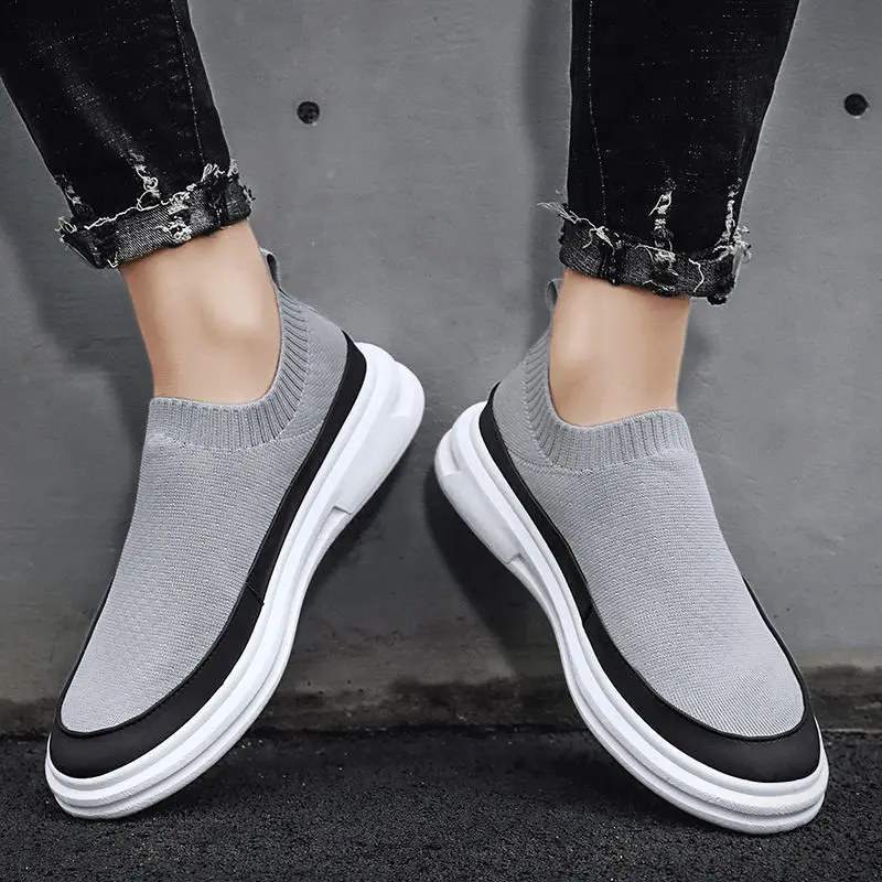 Men\'s Casual Sneaker Heighten Platform Round Toe Flat Heel Low Top All-match Slip-on Walking Fashion New Spring Autumn Main Push