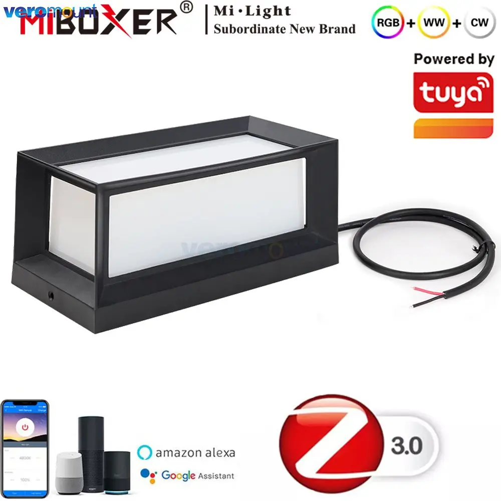 MiBoxer WA5-09S-ZL DC24V Zigbee Smart Outdoor Waterproof 9W RGB+CCT LED Square Wall Light TUYA WiFi APP Voice Remote Control