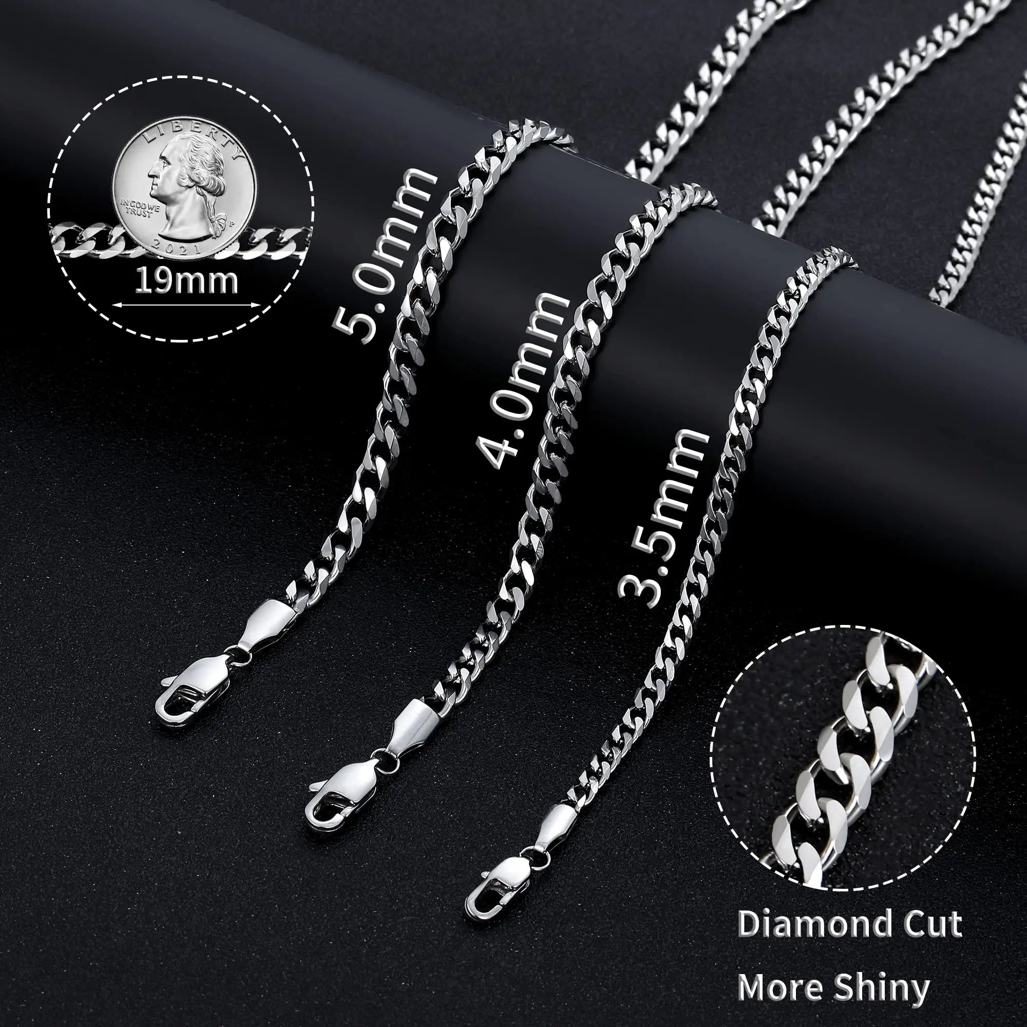 Shevalues Stainless Steel Cuban Necklace for Men Women Fashion Silver Tone/Black / 14K Gold Plated High Quality Chains Gift Box