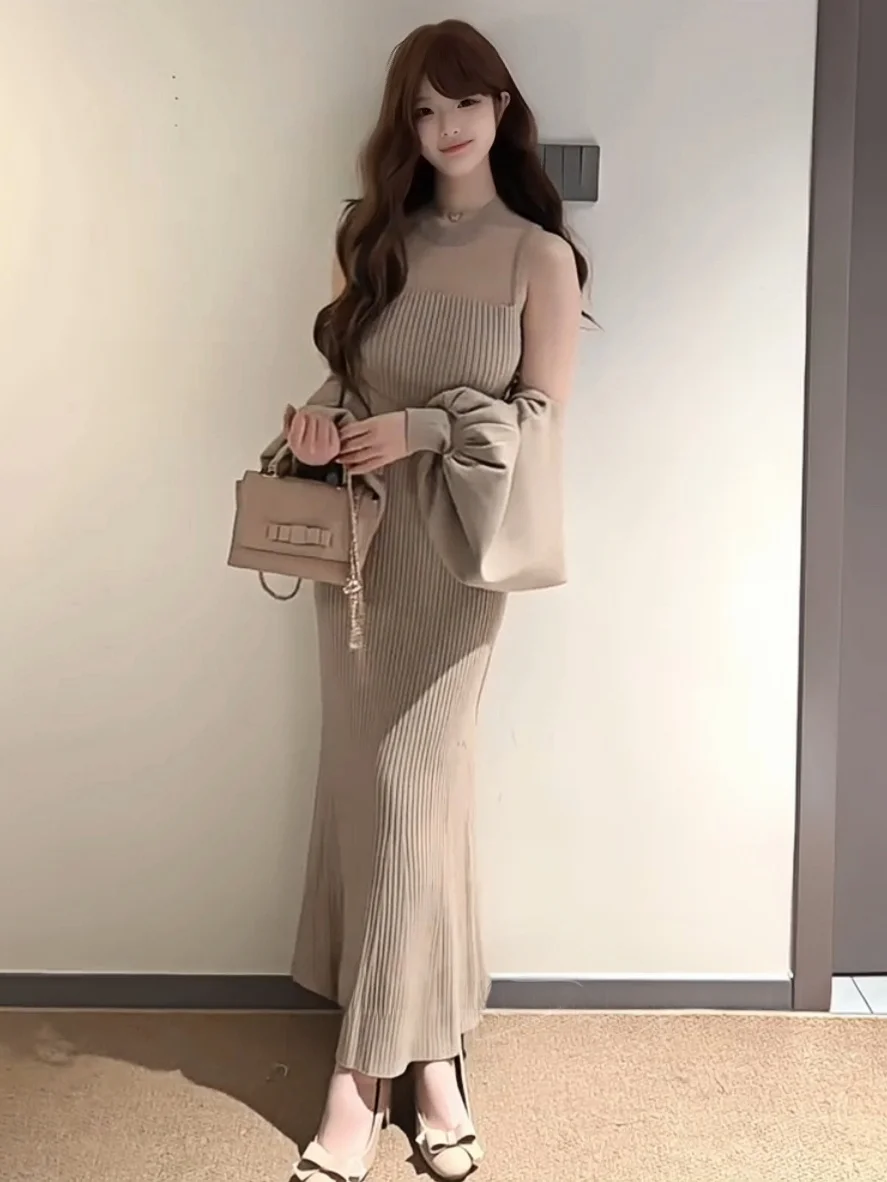 

Silver District Muse Women's Knitted Dr Set Svel Long Sve Vest Two-Piece Suite Japanese Sle Faionable Outfit