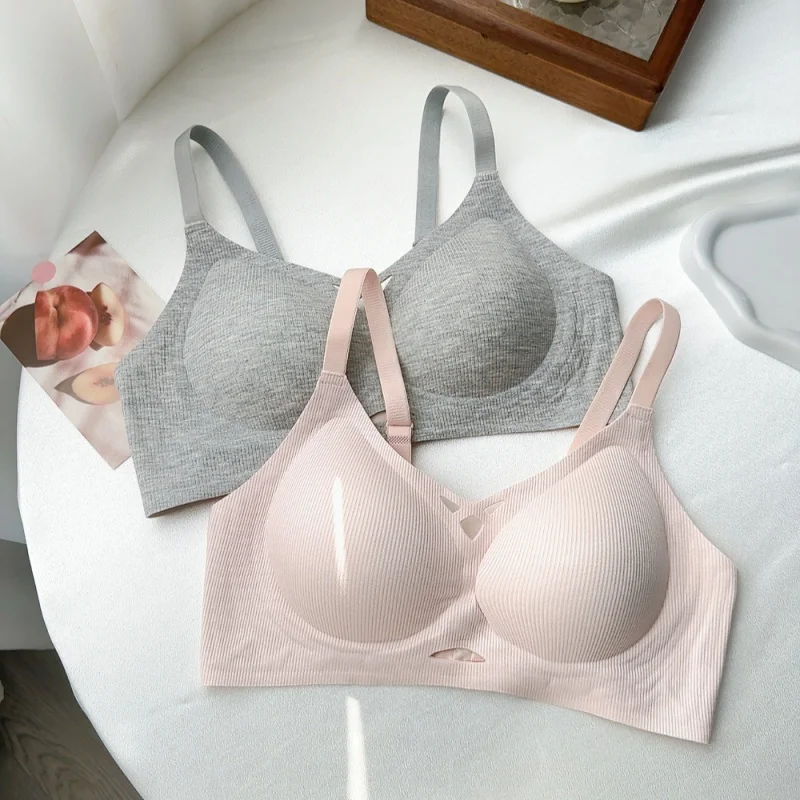 2PCS Daily Comfort Wire Free Brassiere Cutout Design No Trace Underwear Breathable Support Adjustable Shoulder Strap Ladies Bra