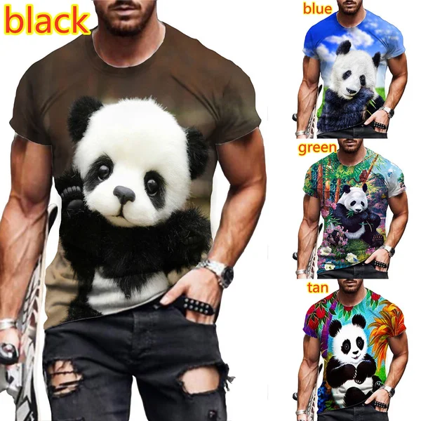 T-Shirt Men Summer Harajuku Cute Panda 3D Printed Animal T Shirt Short Sleeve Casual Top