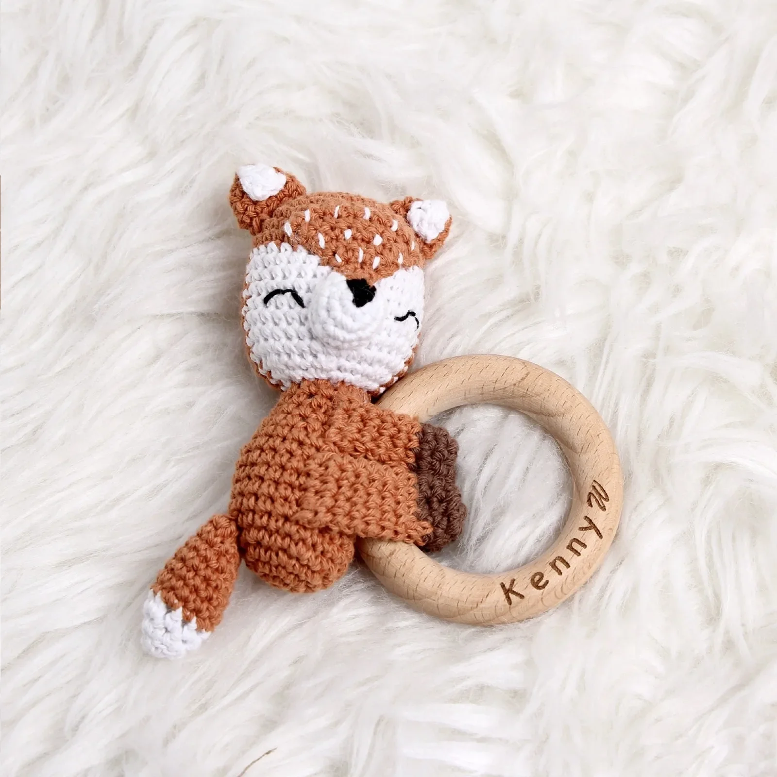 

Custom Name Carved Wooden Baby Teething Toys - Handmade Natural Wooden Rattles and Chew Toys for Newborns and Babies
