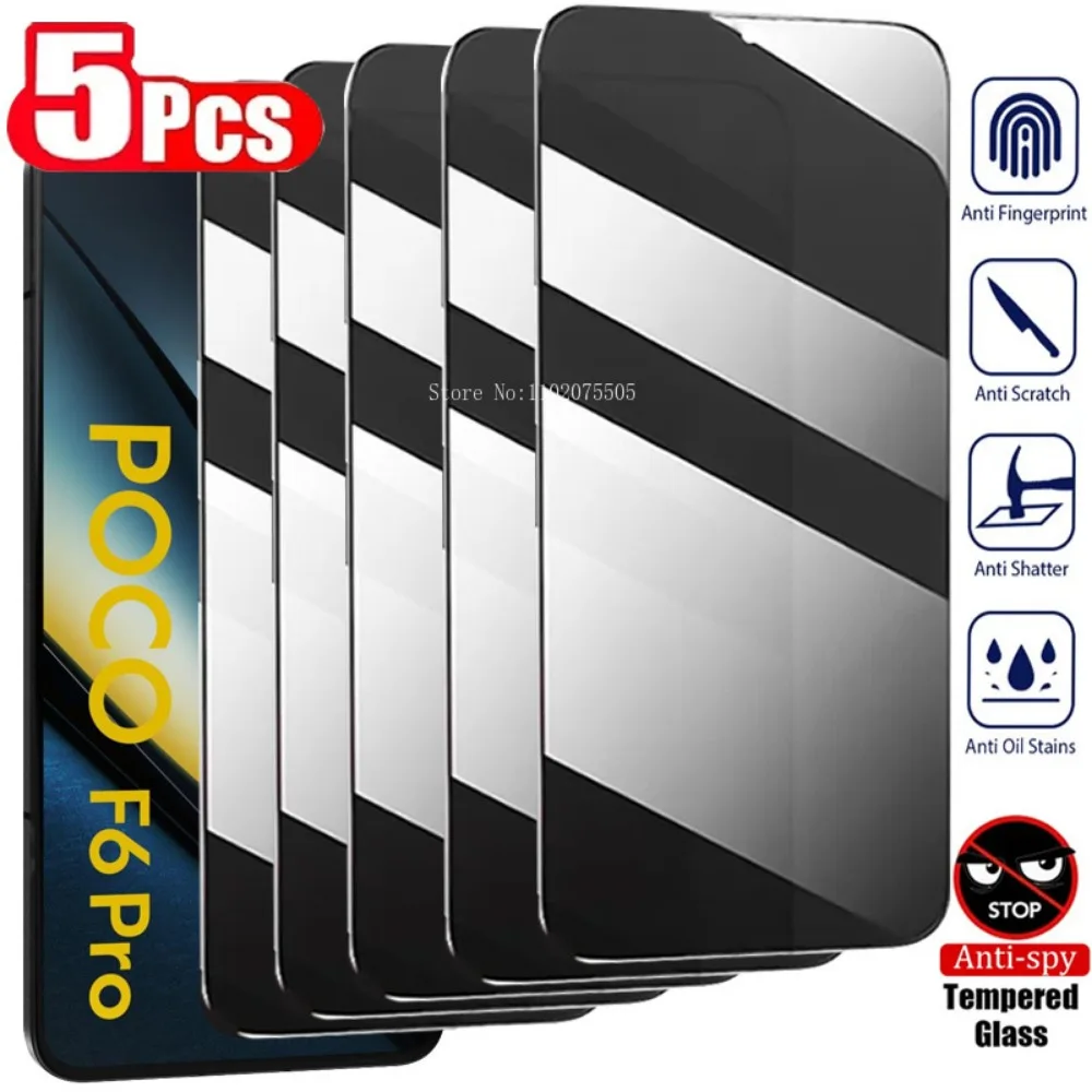 

5PCS Privacy Glass For Xiaomi Poco F6 F5 F4 X6 X5 Pro X3 NFC X4 GT Anti Spy Screen Protector For Poco M5S M3 M4 Pro 5G C40 Glass