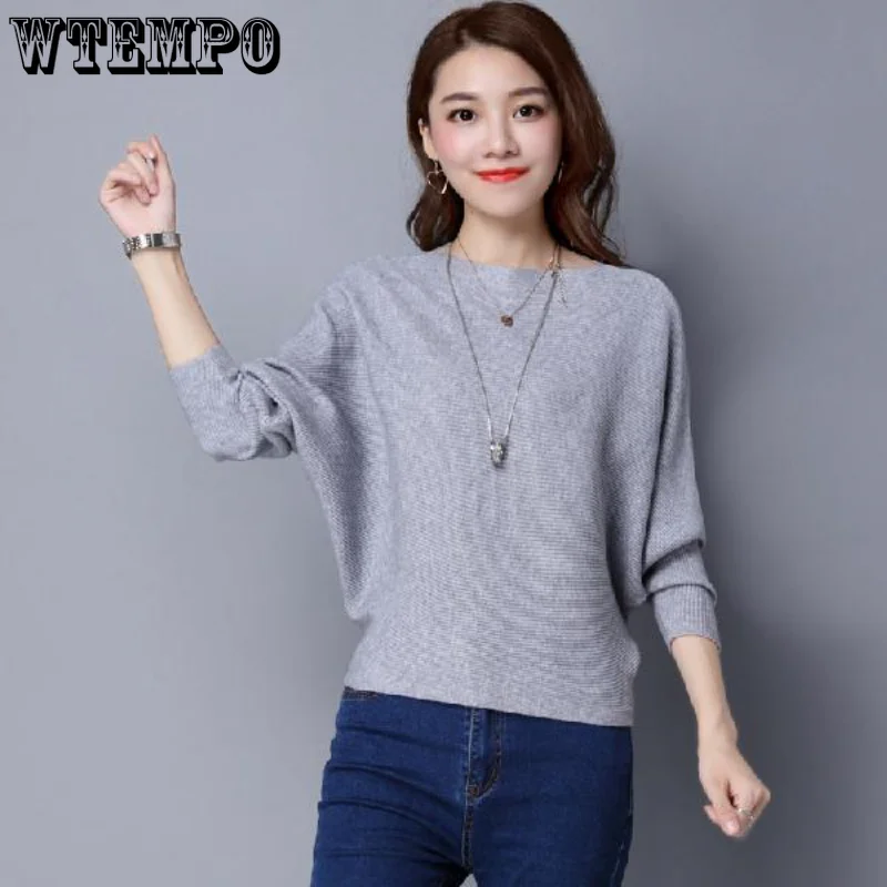 WTEMPO Winter Women Sweater Batwing Sleeve Jersey mujer Oversized Jumper Slash Neck Women\'s Knitted Sweaters Coat