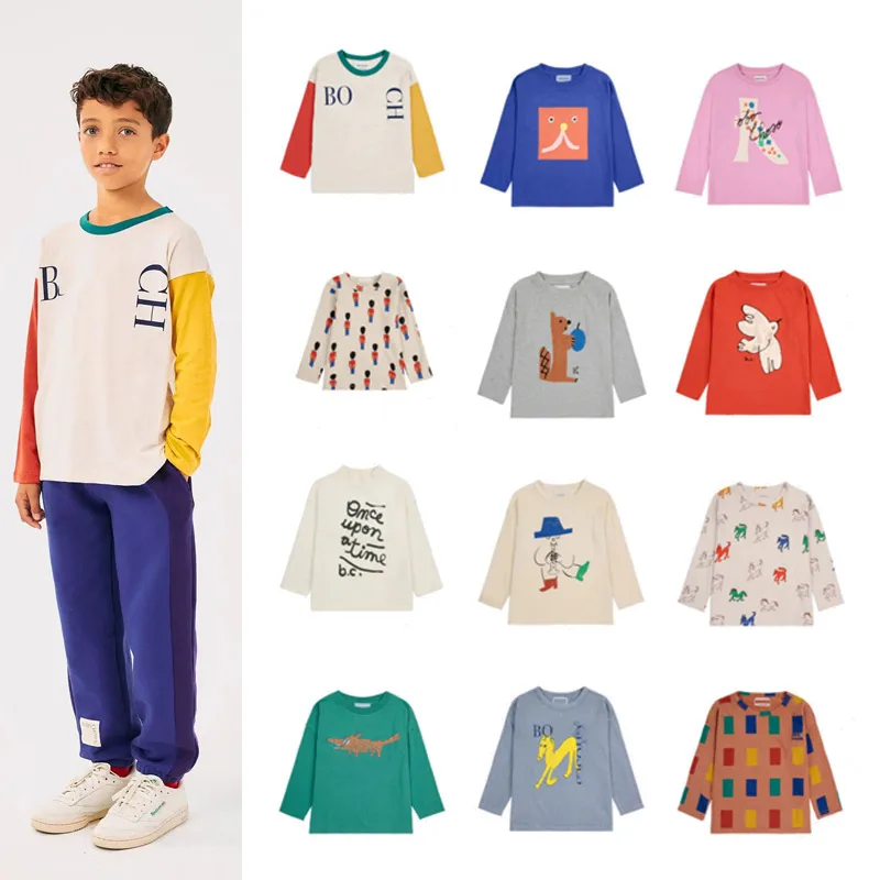 

2024 BC Brand New Kids Boys Autumn Cotton T-shirt Girl Fashon Cartoon Print Tops Brand Children Clothes BC Long Sleeve Tees