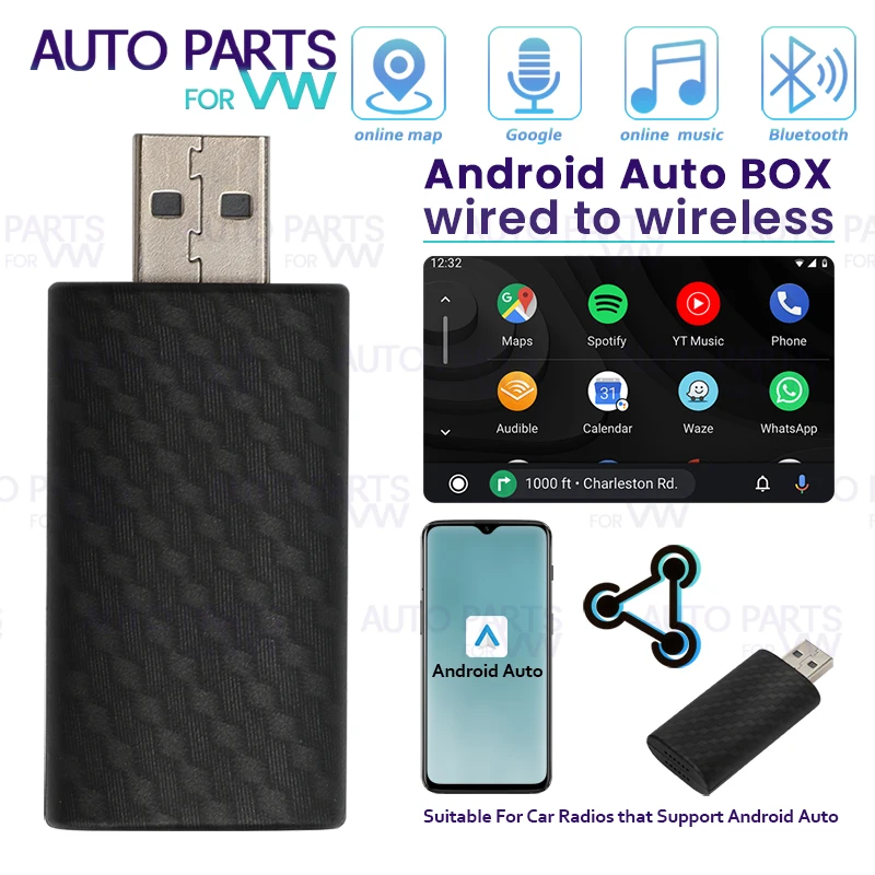 Android Auto Smart Carplay Ai Box Bluetooth Connect Car Mini Accessory Wired to Wireless for Wired Adapter