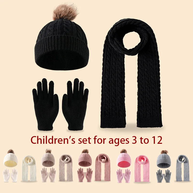 

A three-piece set of hats, scarves and gloves made of acrylic material for children aged 3 to 12 in winter, for boys and girls