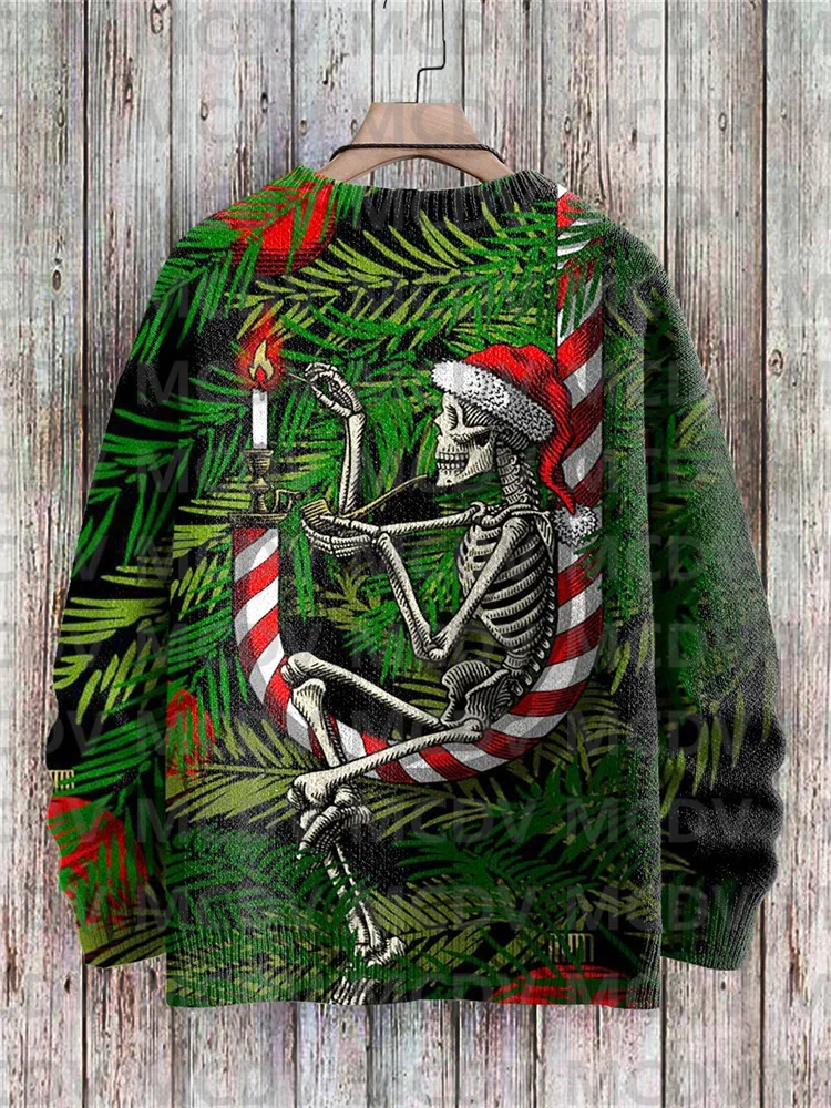 Christmas Cute Santa Claus Playing Guitar Art Pattern Print Casual Knit Pullover Sweater Men's For Women's Pullover