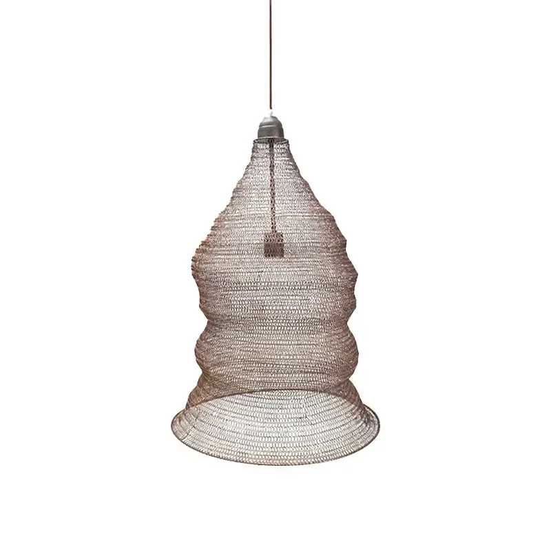 Wabi Sabi Iron Pendant Light, Woven Wire Mesh Art Chandelier, LED Decor Hanging Lamp for Kitchen Island, Dining Room & Bedroom