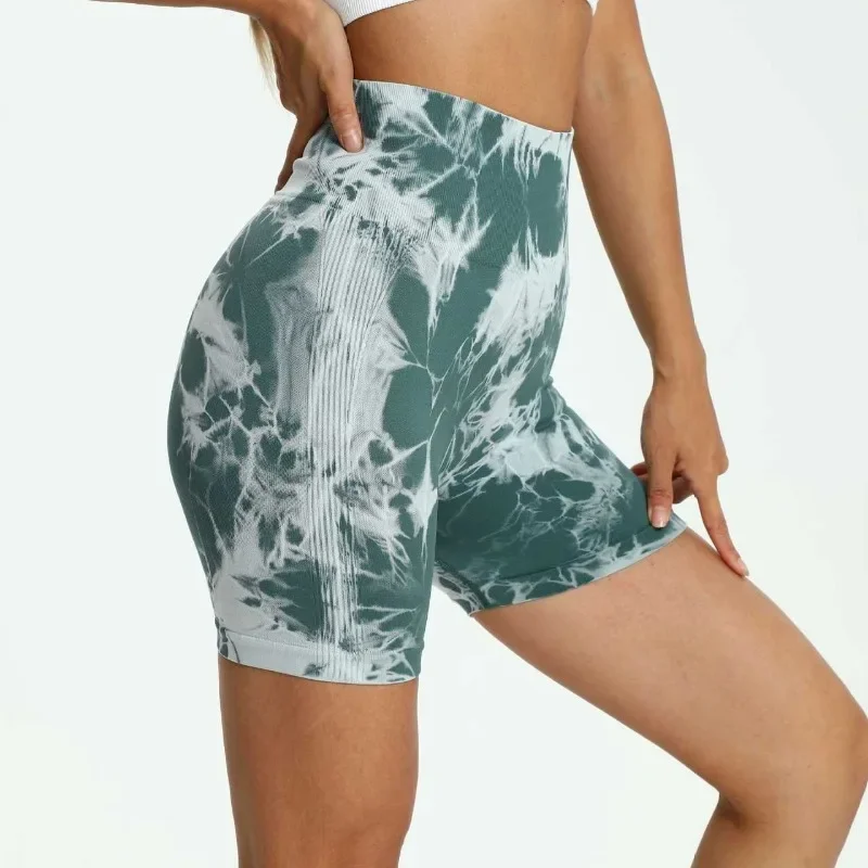 Tie-dye Yoga Shorts, Seamless High-waist Three-point Pants, Abdomen, Buttocks, Compression Peach Buttocks, Fitness Leggings