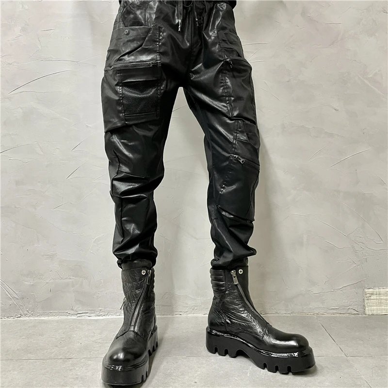 Dark Retro Style Batik Pocket Stitching Personality Matchet Pants Trend Techwear Overalls Fashion Coating Boot