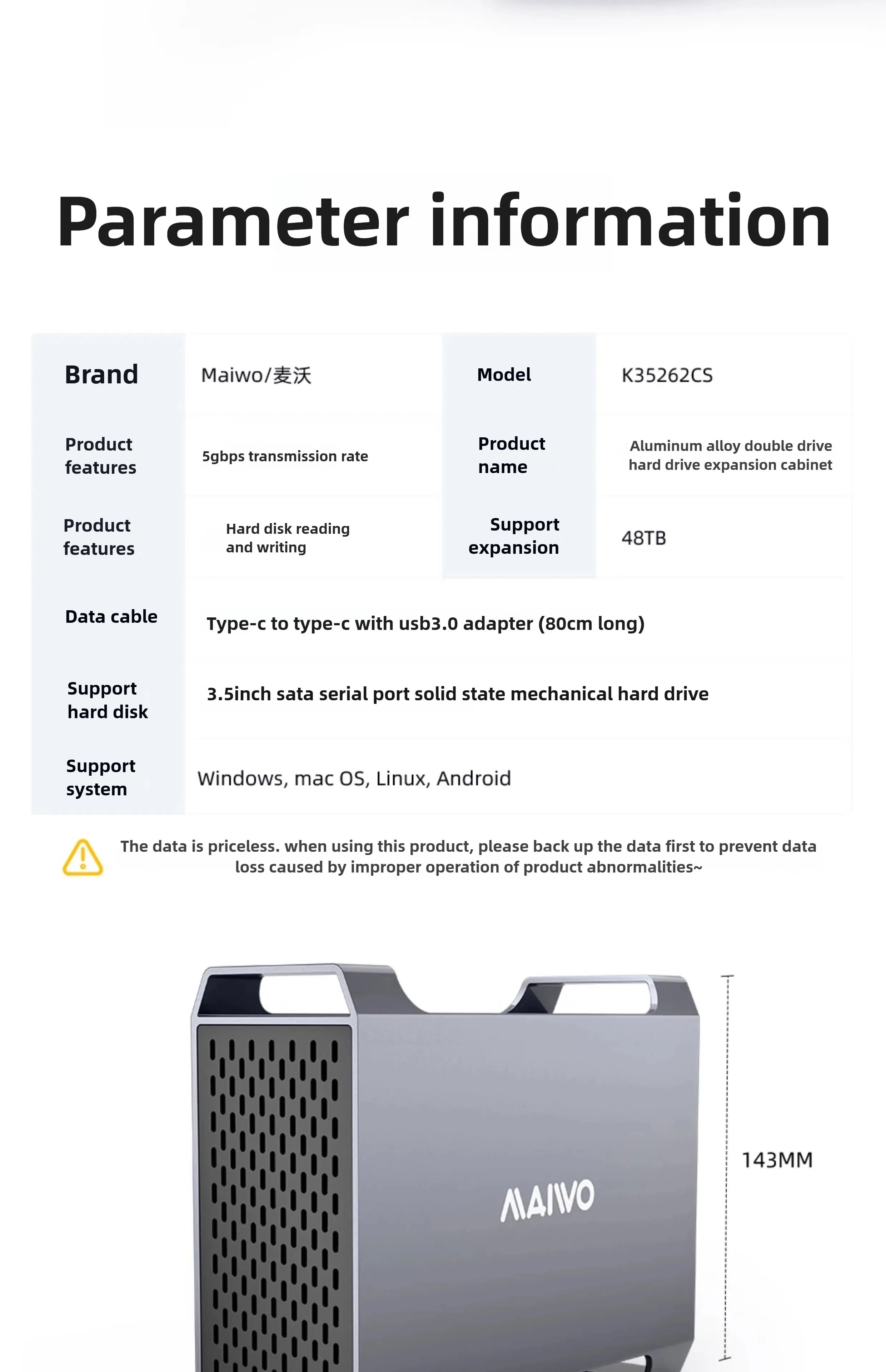 MAIWO HDD Dockingstation 2,5/3,5 Zoll SATA HDD/SSD Gehäusegehäuse für USB 3.0 Typ-C Gen2 Festplattenadapter Erweiterungsschrank – Detail 12