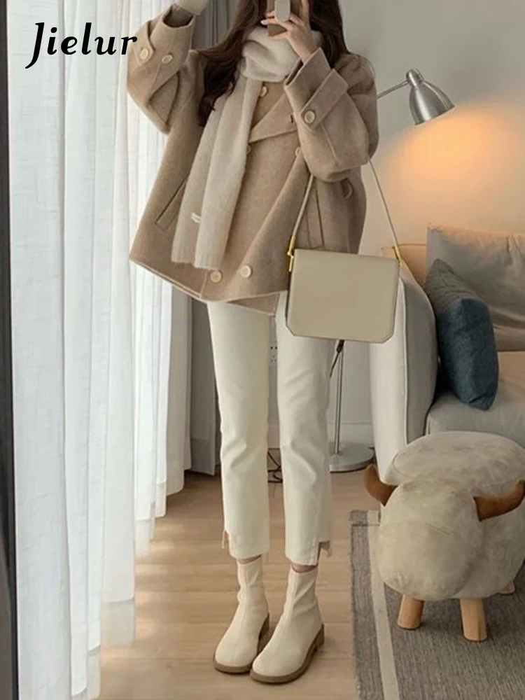 Jielur Winter neue einfarbige schlanke Frauen Trench süße Damen lose schicke Trench Frau koreanische einfache Basic Street Chic Top weiblich