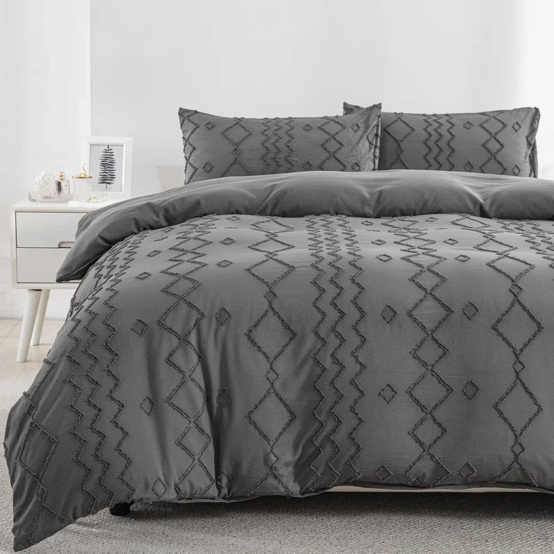

Striped Tufted Duvet Cover Twin Size Boho Gray Duvet Covers Set Full for All Seasons 2/3 Pieces Geometric Chic Modern Home Decor