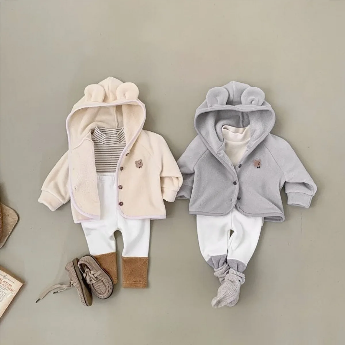 2025 Winter New Baby Long Sleeve Warm Hooded Coat Infant Boy Girl Cute Bear Jacket Toddler Fleece Cardigan Children Clothes