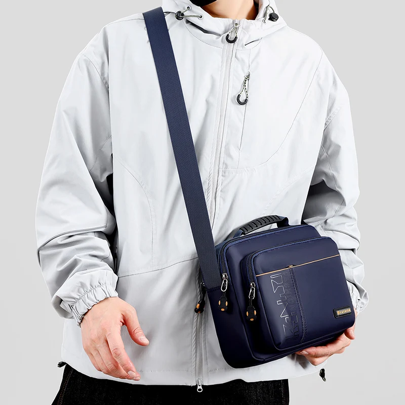 Wasserdichte Herren-Umhängetasche mit großem Fassungsvermögen – Robuste Nylon-Umhängetasche mit mehreren Taschen für Reisen und Arbeit – Detail 6