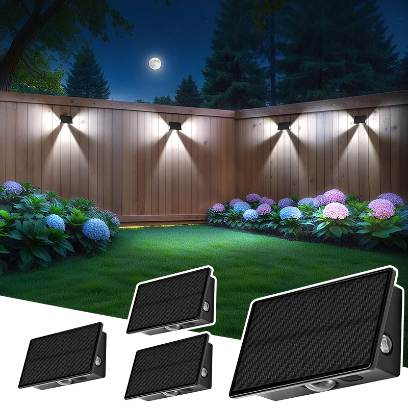 Solar Wall Decor Lamp Three Sided Lighting 5 Modes Switch Outdoor Fence Railing Lamp IP65 Waterproof Garden Patio Yard Lighting