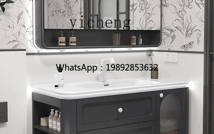 

light French bathroom cabinet rounded corner bathroom cabinet washstand ceramic integrated basin toilet washbasin cabinet