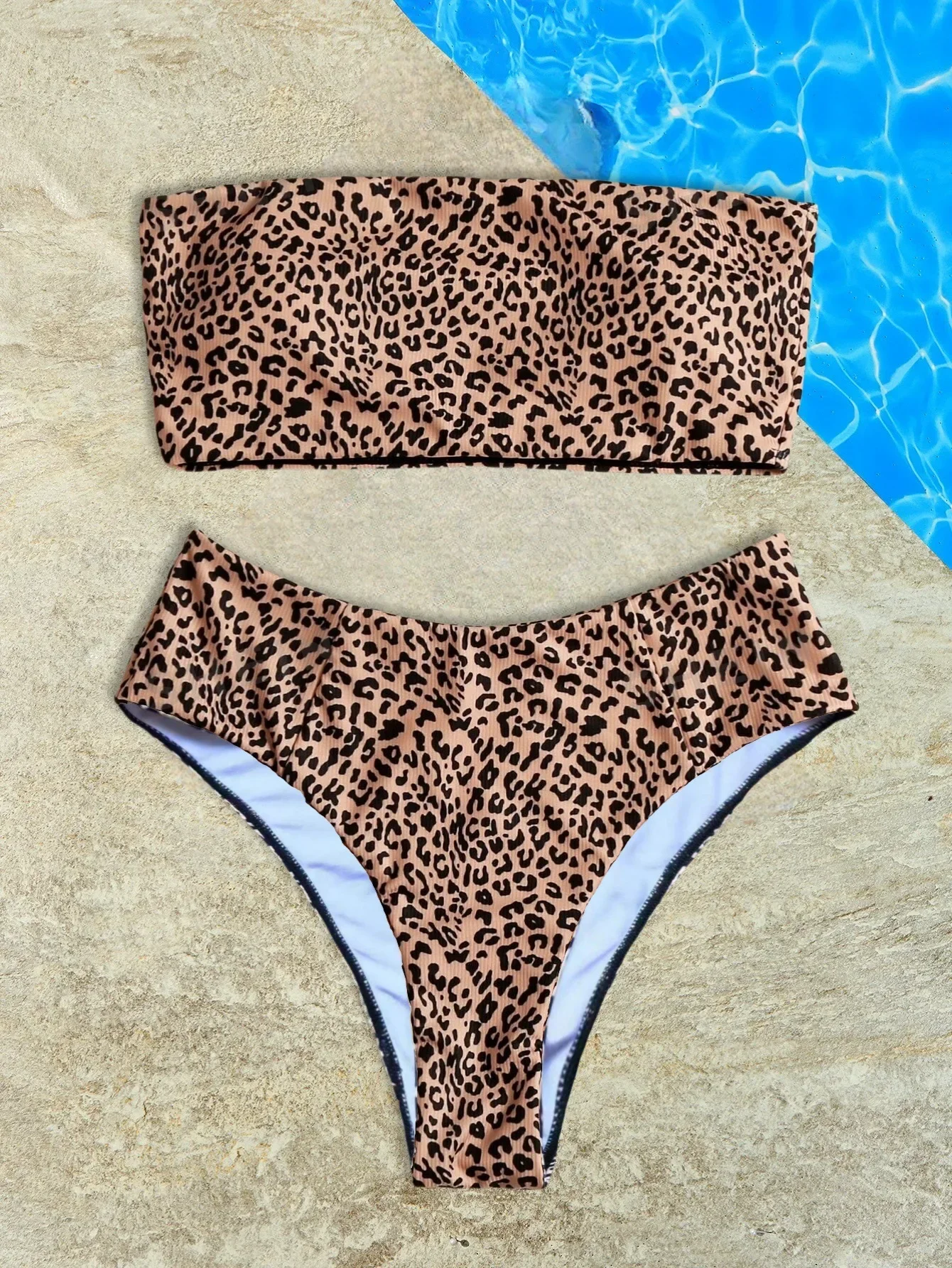 Sexy Leopard Swimwear Bandeau Bikini 2025 Women Wrinkled Swimsuits High Waisted Bathing Suit Brazilian Bikinis Set Mujer Biquini