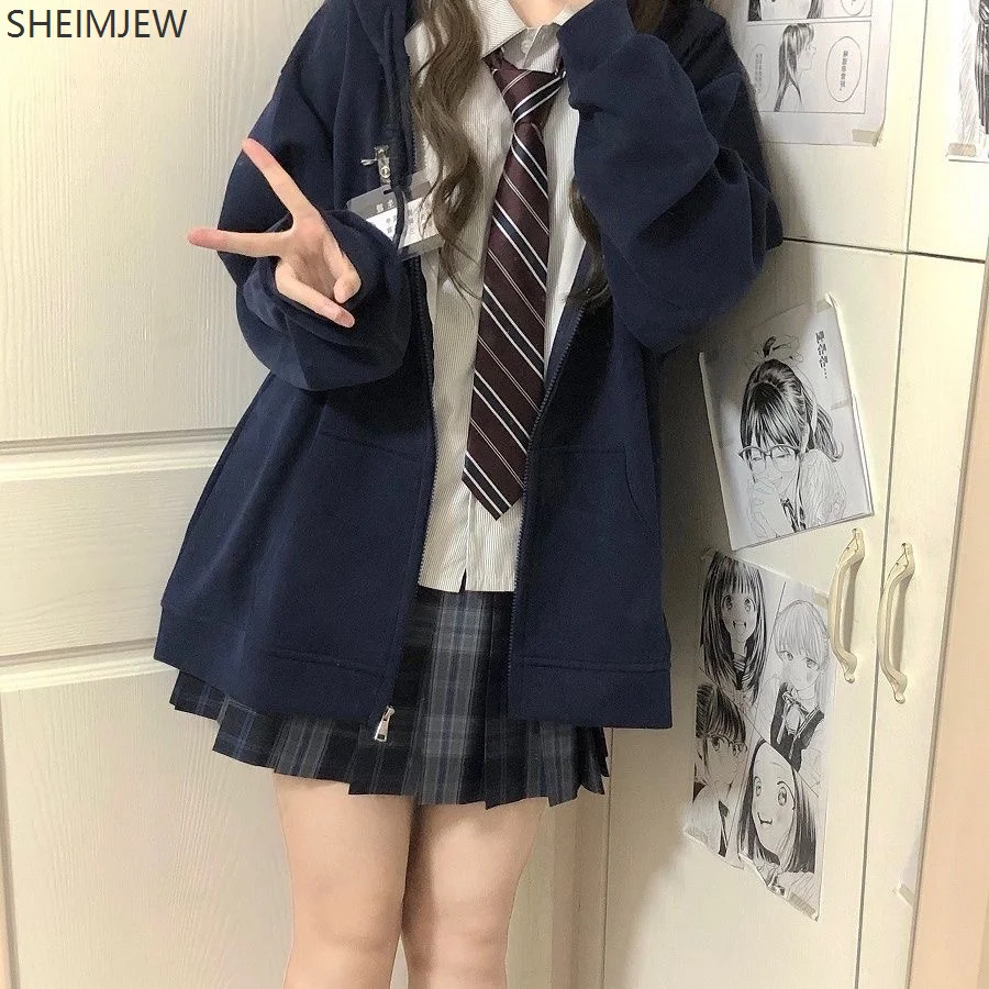 

Y2k Hoodies Cute Girls Student Autumn And Winter Zipper Warm High School Role Playing Cardigan Jk Jacket Tops Student Uniform