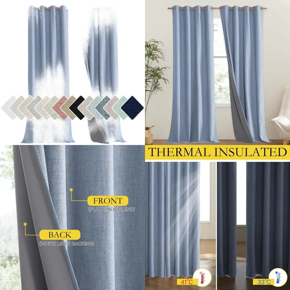 

Винтажные каменные синие льняные 100% плотные шторы, 120 термоизоляций, шумоподавляющие, 52 ширины x 2 панели для гостиной