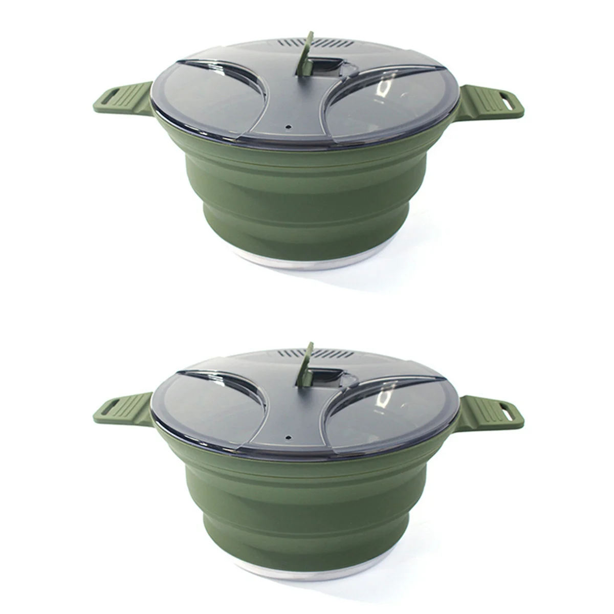 

2X Outdoor Folding Pot Silicone Hiking Cooking Pot Portable Picnic Pot Stainless Steel Camping Cooker,Green