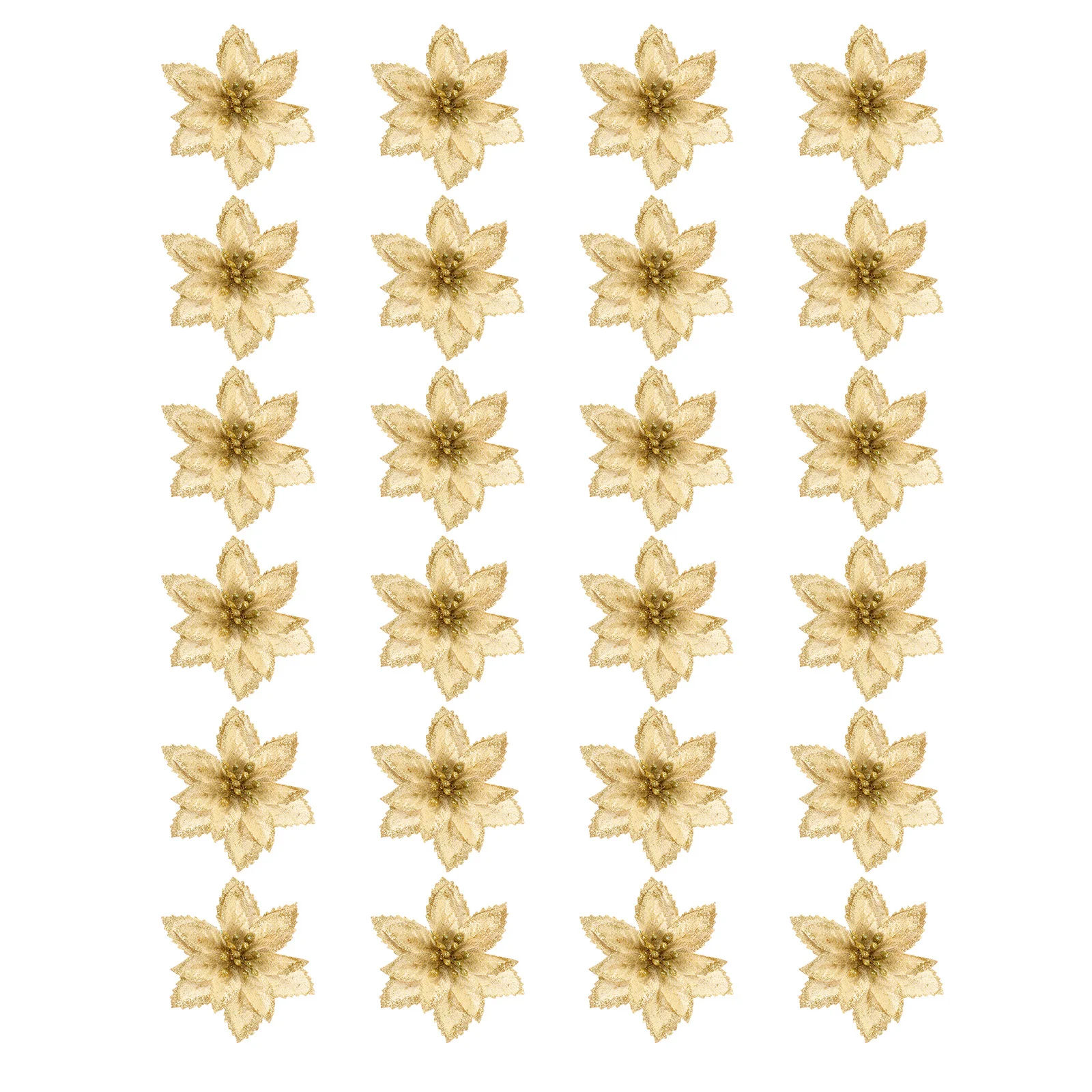 

24Pcs Artificial Glittery Flower Craft for Christmas Tree Flower Prop Festive Decorations Photo Backdrop and Indoor Party Setup