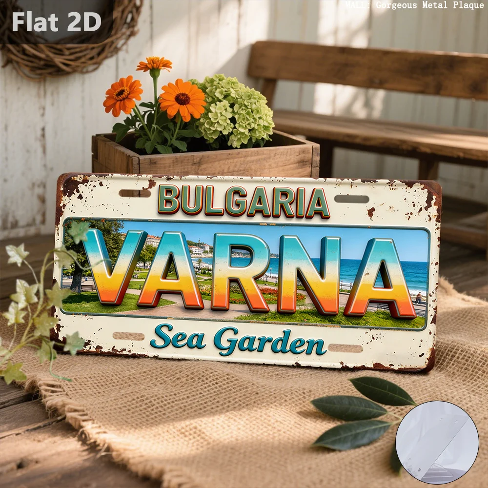 2D Flat, 2D Flat-1pc, Vintage Logo, Varna Beach Garden, Bulgaria, Decorative Sign And Plaque 30.48Cm X 14.99Cm, World Travel Lan