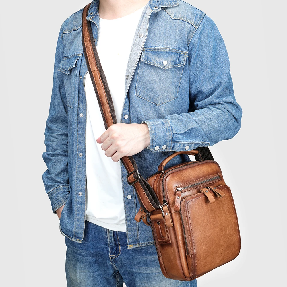 Imagem -05 - Niucunzh Crossbody Bags Couro Genuíno Messenger Shoulder Bolsa Mens Sling Side Bolsa Retro Ipad Crazy Horse Phone Pouch Viagem