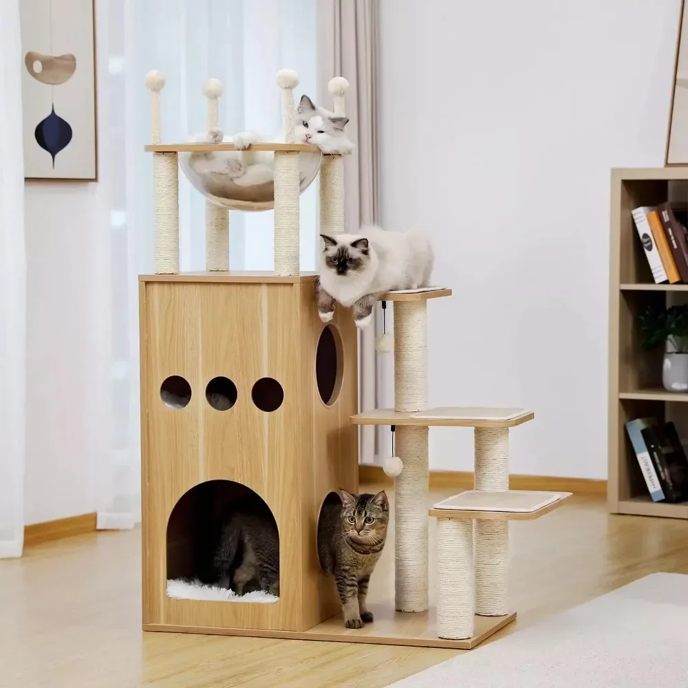 Multi story cat tree scraper cat climbing tower cat apartment tree