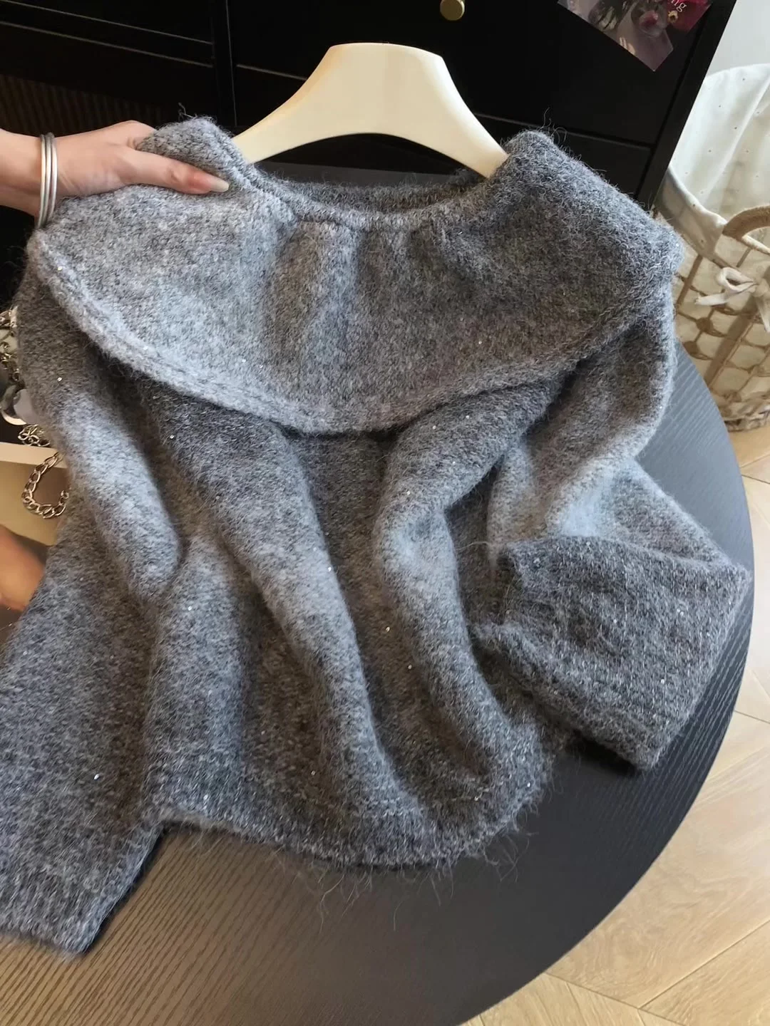 Women Grey Pullover Sweater Y2k Gyaru Vintage Y2k Gyaru Oversize Long Sleeve Knitwear Sweater Korean Style Knit Top for Women