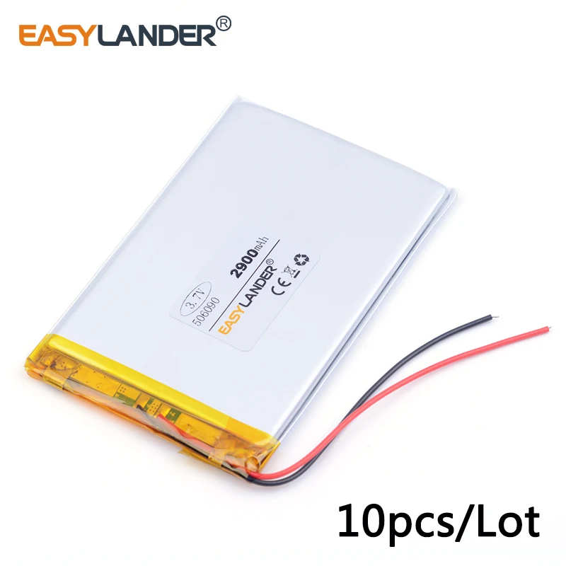 

10pcs /Lot 506090 2900mAh 3.7v lithium Li ion polymer rechargeable battery tablet battery andorid phone toys PDA Tools GPS DVR