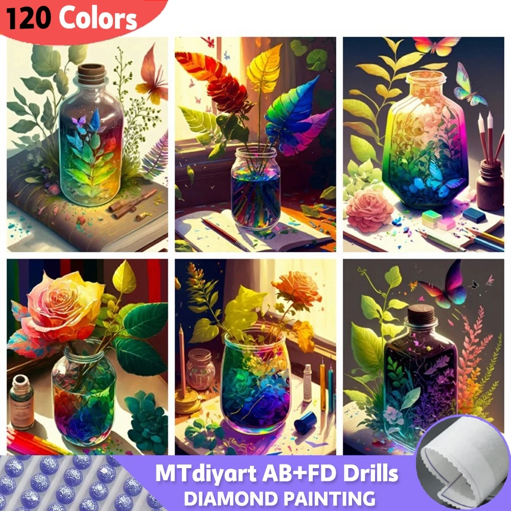 120 Colors Flower Bottle AB Fairy Dust Diamond Painting Kits Home Decoration Embroidery Mosaic Fantasy Landscape Wall Art