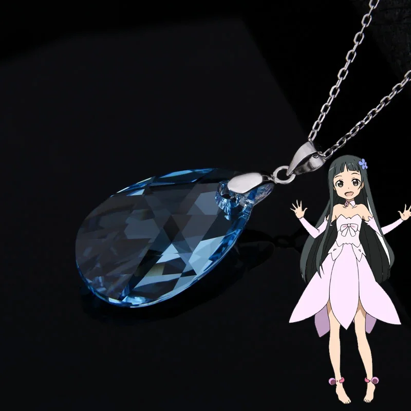 925 Sterling Silver Necklace Anime Sword Art Online SAO Cosplay Jewelry Accessory YUI Crystal Heart Pendant For Women Girls Gift