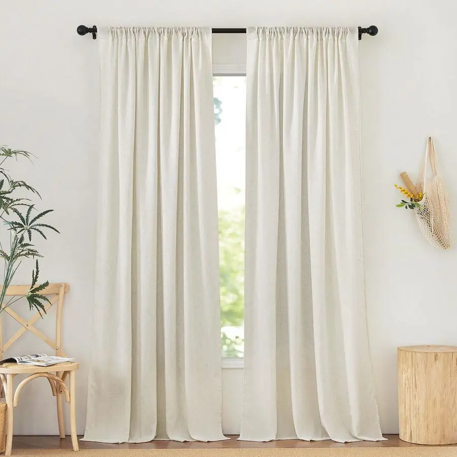 

Natural Thick Linen Curtains 108 inches Long for Bedroom, Pinch Pleated Rod Pocket Back Tab Privacy Added Window Treatments with