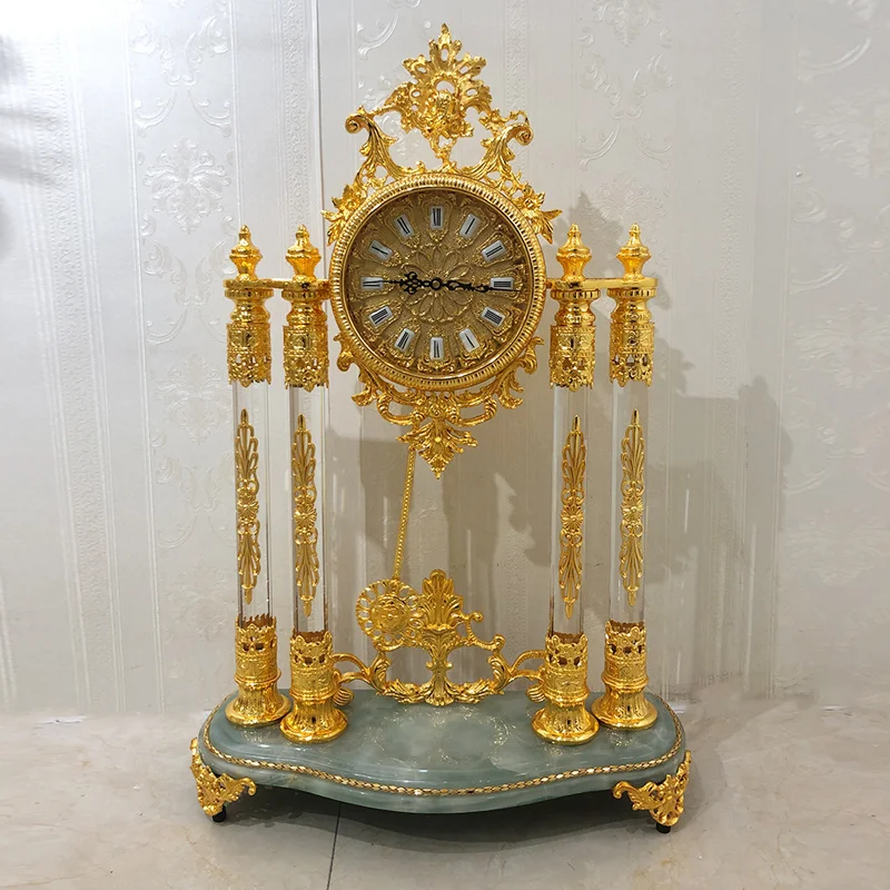 Retro and elegant small clock villa living room bedroom desktop decoration copper bell high-end handmade craftsmanship