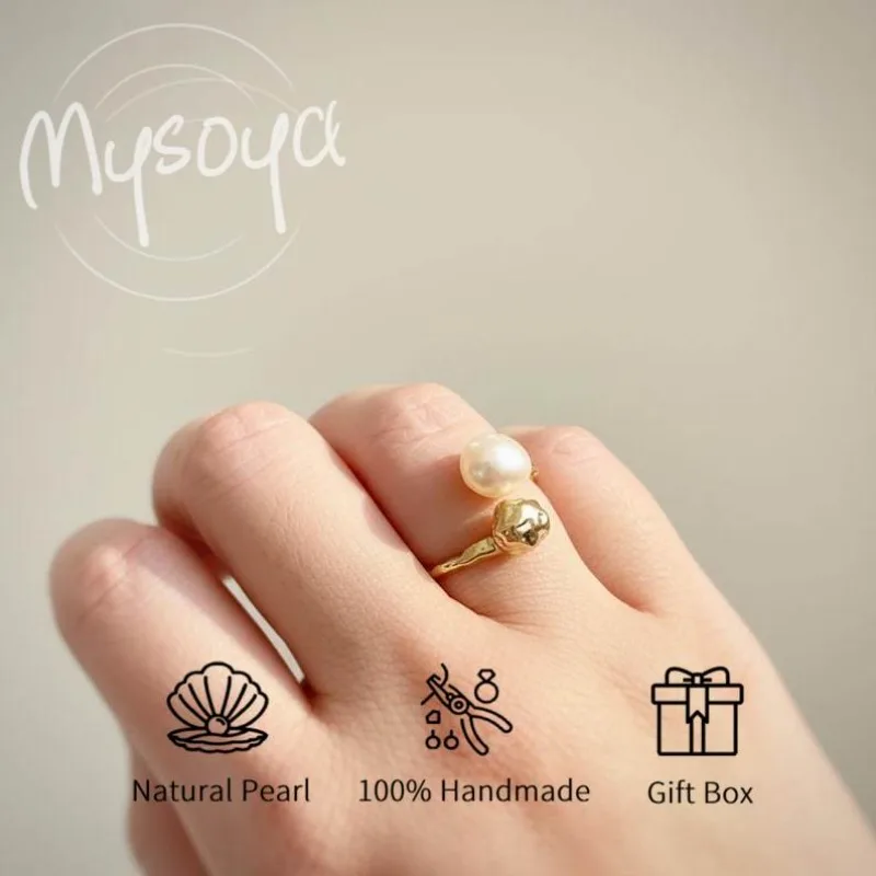

MYSOYA White Freshwater Pearl Ring 6-7mm Full Main Beads With Gift Box For Her/Him Wedding/Birthday/Christmas/Anniversary Gift