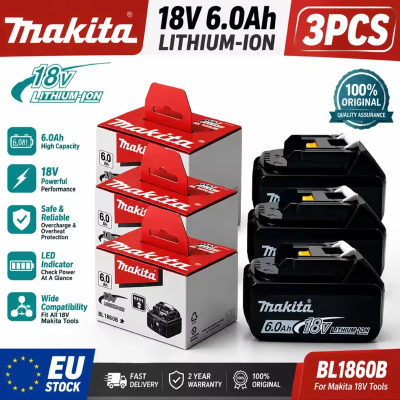 100% Original Makita 6Ah für Makita 18V Akku BL1830B BL1850B BL1850 BL1840 BL1860 BL1815 Ersatz-Lithium-Akku