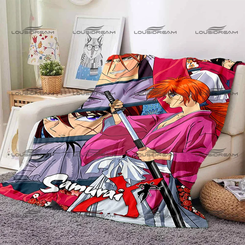 Classic Japanese Animated Flannel Decorative Thin Blanket Himura Kenshin Cartoon Blanket Portable Home Travel Office Blanket