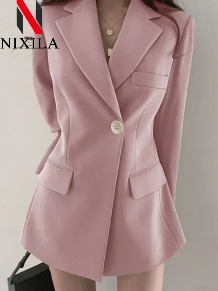 New Spring Autumn Long Style Blazer for Women Outerwears Korean Fashion Office Lady Coats Loose Elegant Women\'s Jacket Clothing